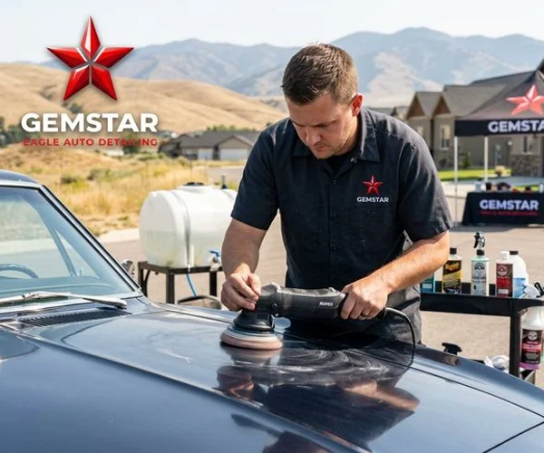 Justin, Co-Founder and Lead Detailing Specialist, performing paint correction with a dual-action polisher