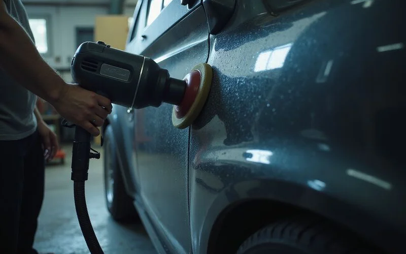Machine polishing removing swirl marks from vehicle paint